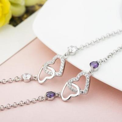 China With Rhinestone Fashion High Quality Women's Jewelry 925 Sterling Silver Heart Charms Bangle Bracelet for sale