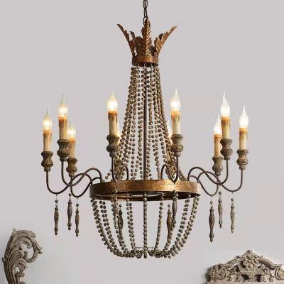 China Artistic modern luxury lamp customization retro new American romantic warm wood bead boho style chandeliers for sale