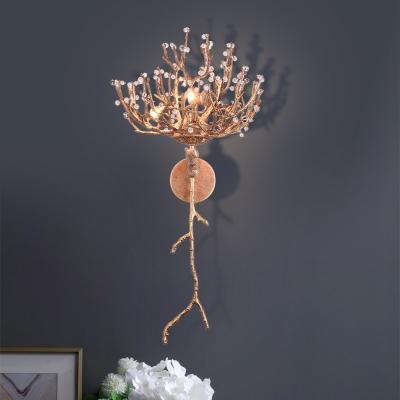 China Vintage Modern Creative High Quality Gold Sconce Wall Light Living Room Copper Branches Indoor Led Modern Crystal Wall Lamps Bedroom for sale