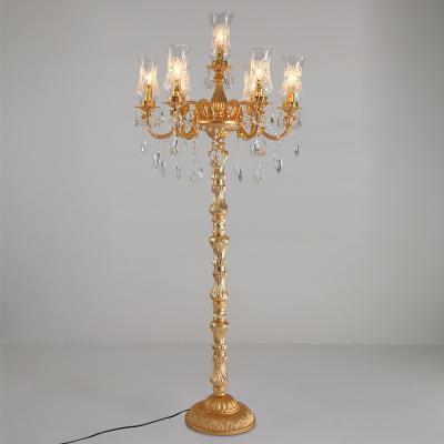 China Modern Luxury Bedroom Decorative Living Room Standing Gold Zinc Alloy Crystal Floor Lamp for sale