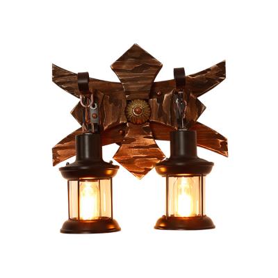 China Bedside Modern Hotel Living Room Bedroom Fancy Decorative Scone Lights Indoor Modern Loft Industrial Wooden Wall Lamp for sale