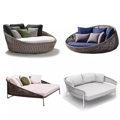 China Durable Modern Garden Folding Bed Sofa Round Outdoor Furniture Rattan Outdoor Daybed Chair for sale