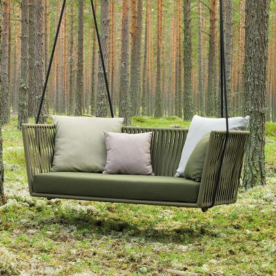 China Hot Sale Outdoor Hanging Garden Furniture Rattan Wicker Couple Waterproof Hanging Sofa Bed Swing Chair for sale