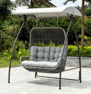 China Two Seat Waterproof Aluminum Rattan Design Hanging Swing Sofa With Stand For Indoor And Outdoor for sale