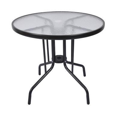 China Modern outdoor 80cm patio around tempered glass-metal table for sale