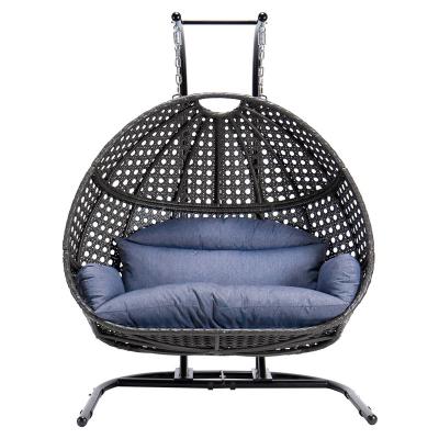 China Modern Double Rattan Wicker Egg Chair Hanging Garden Swing For 2 Person for sale