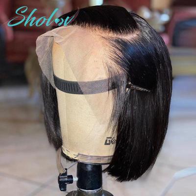 China Cheap Raw 100% Brazilian Virgin Hair Silky Straight Wave Short Bob Wigs Frontal HD Lace Front Wig Transparent Full Lace For Black Women for sale