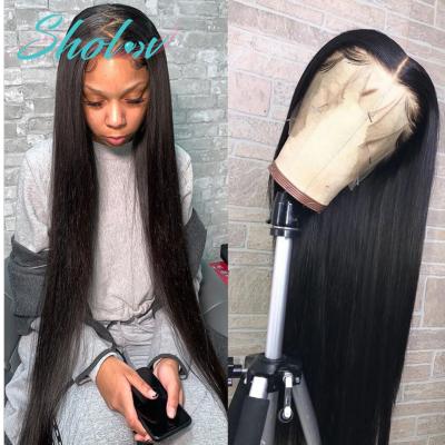 China Silky Straight Wave Sholov 8A 9A10A Grade 150% 180% 250% Virgin Cuticle Aligned Brazilian Hair Pre Plucked Lace Front Human Hair Wig Straight for sale