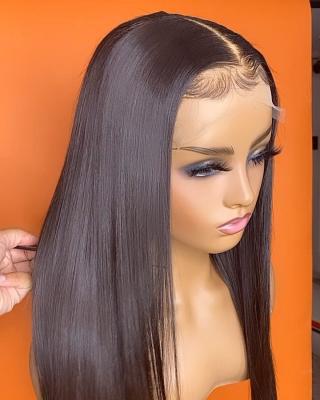 China Straight Wave 13*6 Silky Straight Swiss Lace Band Wig For Black Women, Raw Unprocessed Quality Indian Remy Virgin Human Hair Lace Front Wig for sale