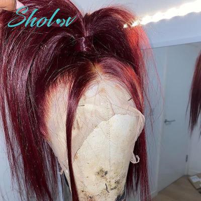 China Cheap Red Colored 99J Hd Silky Straight Wave Hair Full Lace Front Wig Raw Brazilian Virgin Hair Lace Frontal Wig For Black Women Seller for sale