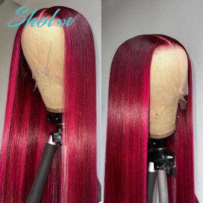 China Cheap Virgin 99J Hd Silky Straight Wave Red Colored Women's 100% Raw Brazilian Hair Full Lace Wig Full Lace Front Wig Human Hair For Color Women for sale