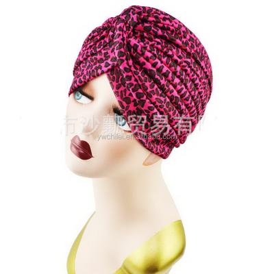 China Leopard Twist Pleated Hair Wrap Stretch Turban HAT MZ805 for sale