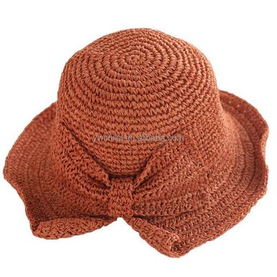 China Image Bowknot Handmade Weave Soft Wide Brim Sun Straw Hat for sale