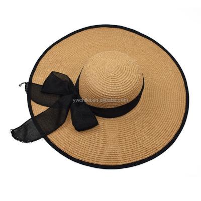 China Large Floppy Brim Women's Foldable Bowknot Straw Hat Striped for sale