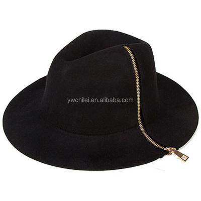 China COMMON Women's Autumn Winter Wide Brim Wool Zipper Trilby Fedora Hat for sale