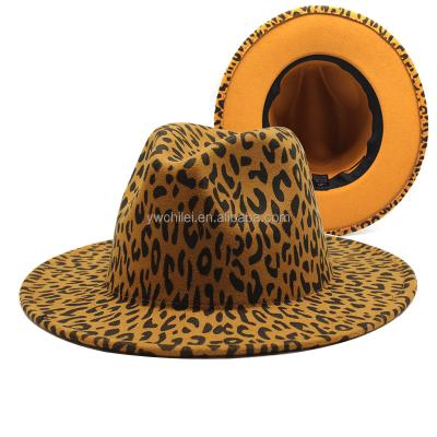 China JOINT Bell Jazz Sombrero Cap Lady Leopard Grain Wide Brim Top for sale