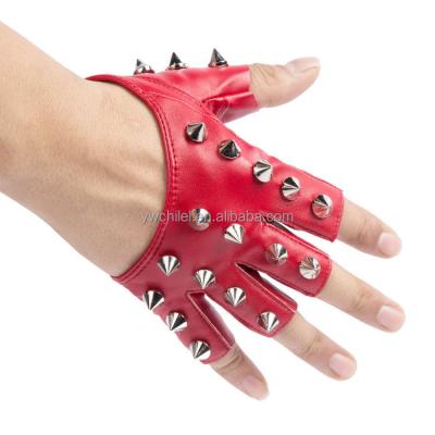 China Punk Rock Single Rivets Women PU Leather Half Finger Gloves for sale