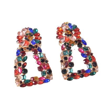 China Square Geometric Crystal Rainbow Stone Shining BOHEMIA Colorful Gorgeous Faux Stone Earrings for sale