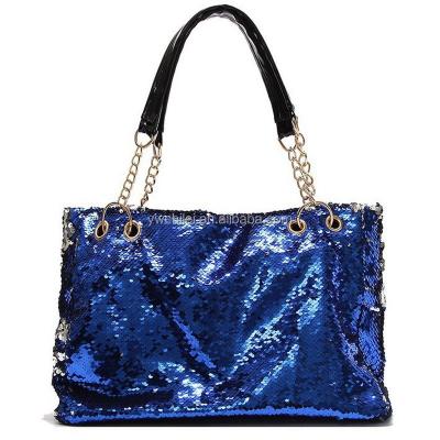 China Rope Handle Fashion Two Tone Reversible Sequin Tote Zipper Shoulder Bag for sale