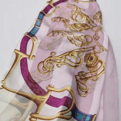 China Wholesale Fashion Hot Sunshade Decoration Printing Stripe Skin-friendly Chiffon Satin Silk Scarf 90*90 for sale