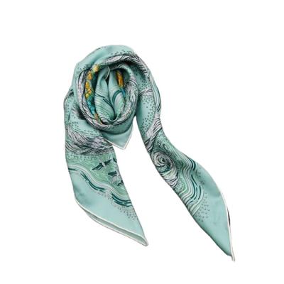 China Eco-Friendly In Running Luxury Hand Rolling Jacquard Digital Twill Print Square Silk Scarf 90*90cm for sale