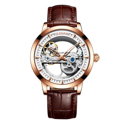 China Moon Phase Glenaw Men Watch Luxury Classic Leather Strap Hallow Skeleton Cut Out Tourbillon Bridge Automatic Mechanical Men's Watch for sale