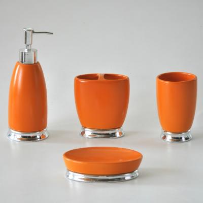 China JIA SHUN 4pieces Bathroom Hotel Bathroom Staples Stainless Steel Ceramic Orange Ceramic Accessories Set for sale