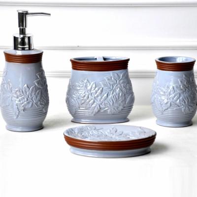 China JIASHUN Sustainable Bathroom Decor 4 Piece Terracotta Type Ceramic Flower Emboss Bathroom Accessory Set JS18254T for sale