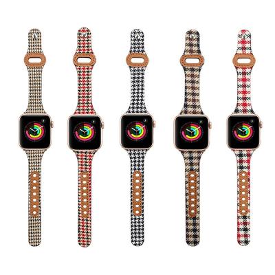 China Women For Apple Watch Thin Houndstooth Strap Canvas Leather Watch Band 38mm 40mm 42mm 44mm BD-BG-QNG for sale