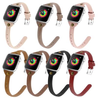 China Fashion Slim Leather Watch Band For Apple Watch Series 7 6 5 4 Se 3 Luxury Wrist Strap For iWatch 38 40 42 44 41 45mm 38/40mm 42/44mm for sale