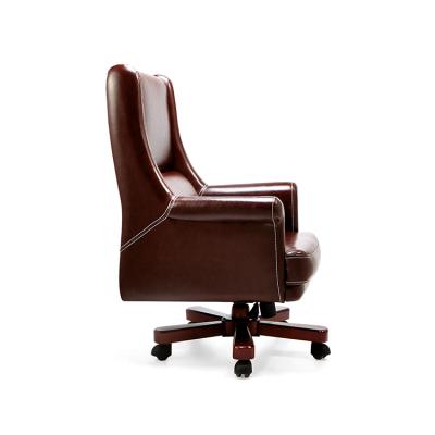 China Office Chair Adjustable Chair (Height) With Top Genuine Leather And Boss Material Wooden Leather Chair Antique Solid Wood Leather Chair for sale