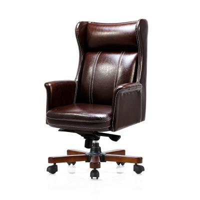 China Ergomic Big & Tall Brown Swivel Leather Office Manager Executive Chair (Height)Adjustable Factory Directly for sale