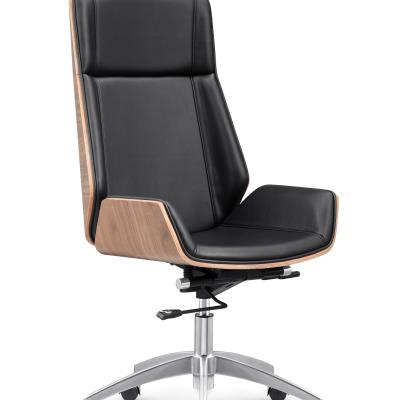 China Real Director Black Chair Wulnut Executive Swivel Wooden Frame Leather Executive Swivel Premium Office Chair (Height) for sale