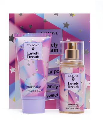 China VVLOVE 2pcs Bath Sets 88ml Body Mist 88ml Body Lotion For Lady Works 88ml Sets for sale