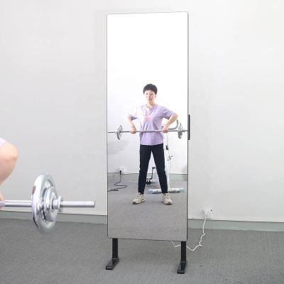 China Touch Sensor Floor Stand Gym Smart Exercise Mirror LCD Touch Screen Digital Signage Fitness Room Smart Magic Interactive Mirror Customized Logo for sale