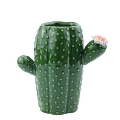 China Hot Sale Eco-friendly Green Cactus Shaped Home Decor Planter Ceramic Flower Pot For Wholesale for sale