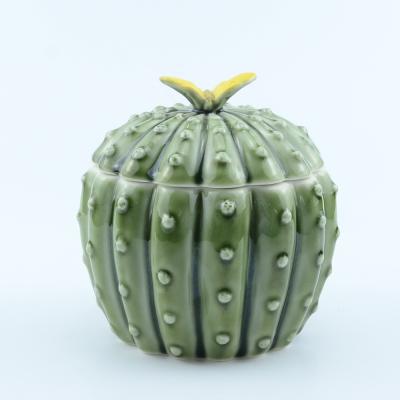 China Viable hot sale green cactus storage cookie and candy ceramic jar with best quality for sale