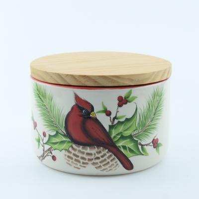 China Sustainable High Quality Trade Assurance Ceramic Jar With Wooden Lid for sale