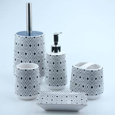 China Sustainable Ceramic Toothbrush Frame, Soap Dish, Toilet Brush Bathroom Accessory Sets For Home Decoration for sale