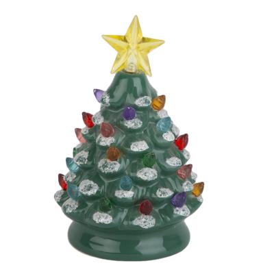 China Popular Custom Wholesale Handmade 5 Inch Ceramic Green Christmas Tree Ornaments With Lights For Gift for sale