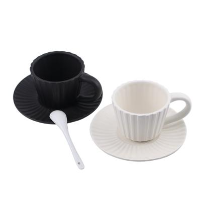 China Viable Ceramic Matte White And Black Cups Mini Coffee Mugs With Saucer For Wholesale for sale