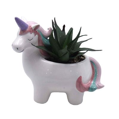 China Modern Cute Unicorn Animal Shaped Colorful Ceramic Artificial Flower Pot For Succulent Planters for sale