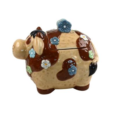 China Wholesale Viable Creative Brown Cow Shape Ceramic Candy Jar Cookie Jar Tea Canisters For Home Kitchen for sale