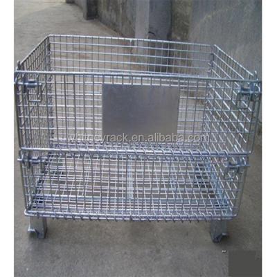 China Warehouse Rack Galvanized Steel Cage On Pallet Folded Euro Roll Container Wire Mesh Baskets for sale