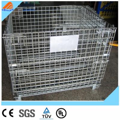 China Stackable Warehouse Rack Metal Storage Wire Mesh Pallet Cage Hinges Multilift Container for sale