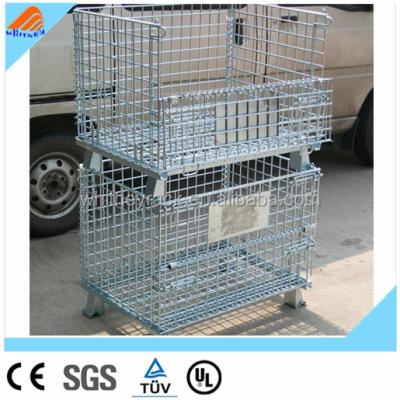 China Euro Warehouse Rack Double Stack Container Cage Pallet Folding Roll Container Logistics Cargo Trolley for sale