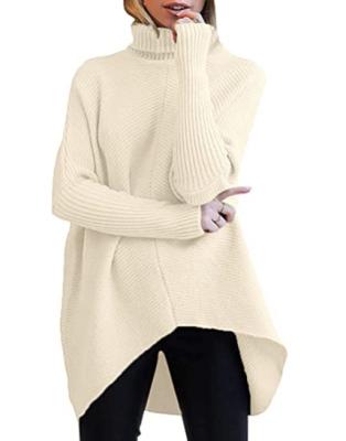 China Anti-Wrinkle Asymmetrical Sleeve Edge Women's Turtle Neck Long Batwing Style Casual Oversized Pullover Sweater Knit Tops for sale