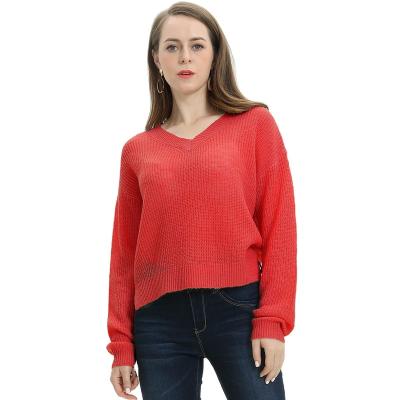 China 2021 New Fashion Anti-wrinkle Women Long Sleeve V-Neck Wholesale Custom Women Knit Casual Loose Pullover Sweater for sale