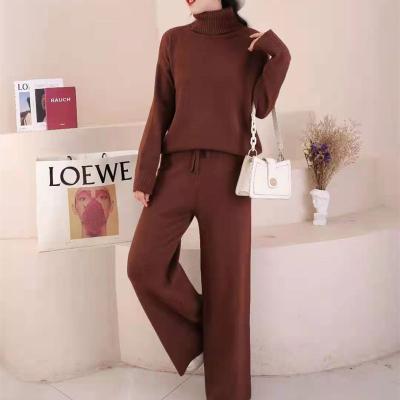 China Anti-Wrinkle Newcomers Knit Classic Women Long Sleeve Two Piece Set Sweater Set Wide Leg Sport Pant Suit for sale