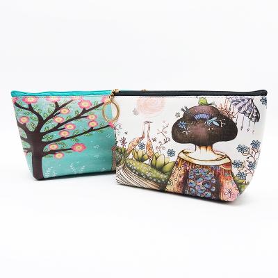 China Janpan Reusable Wholesale Direct Female Style Factory Portable Cosmetic Bag Fashion Printed PU Leather Tolitery Storage Bag For Women for sale